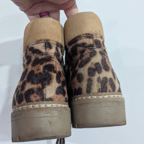 Aldo Leopard Print Fuzzy Boots Tan Brown Size 7.5 - Picture 3 of 6